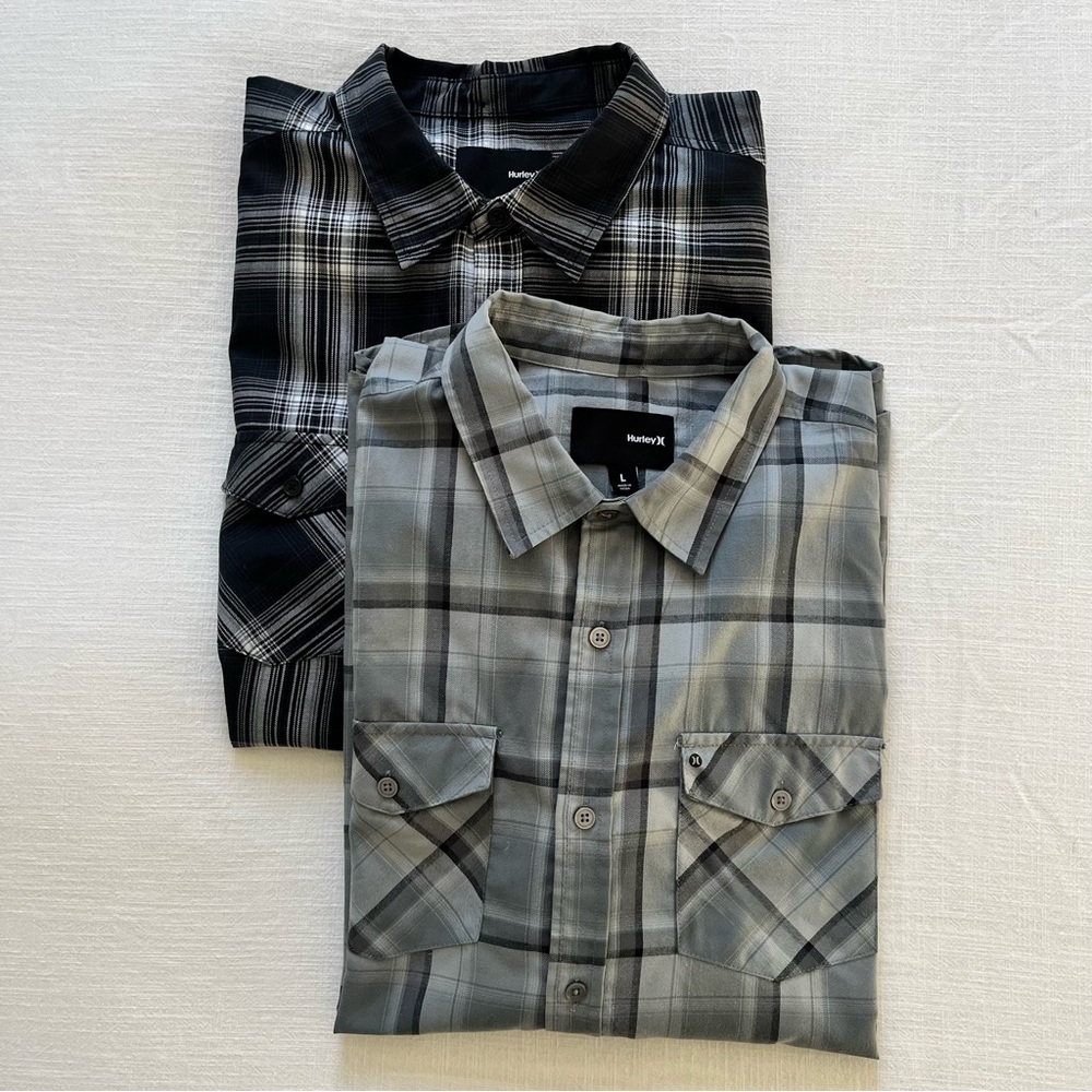 Hurley Men's Casual Plaid Shirts - Black and Gray